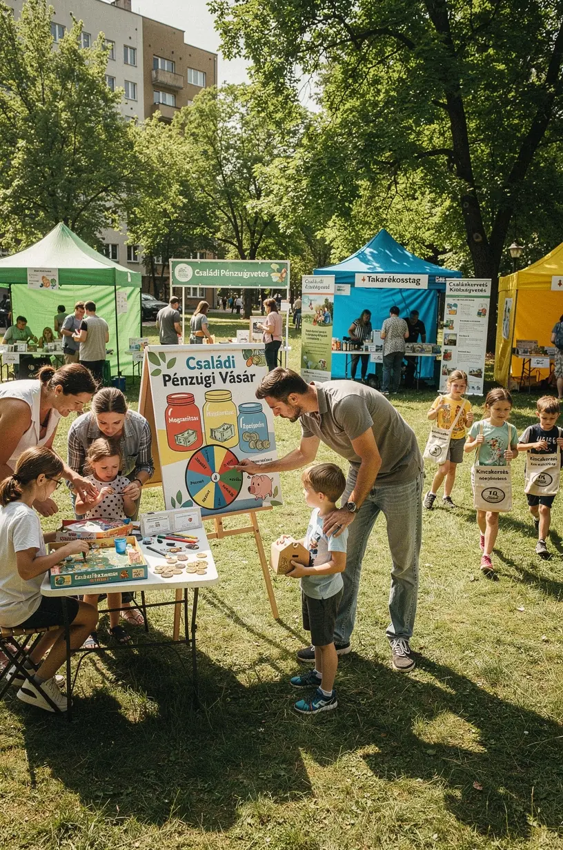 Oktató előadást tart a pénzügyi tudatosságról közösségi eseményen.