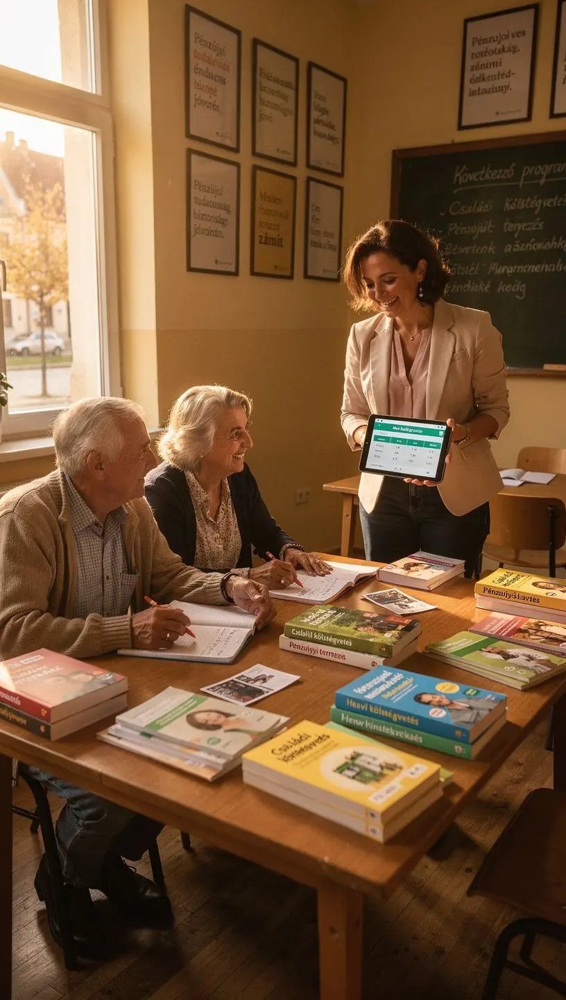 Pénzügyi tanácsadó segít egy családnak a megtakarítási célok meghatározásában.